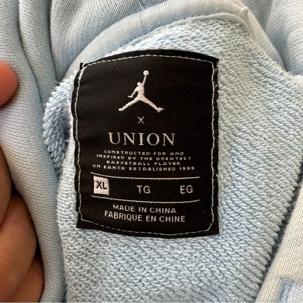Vintage Nike Air‎ Jordan x Union Collab Psychic Blue distress Hoodie Men's XL